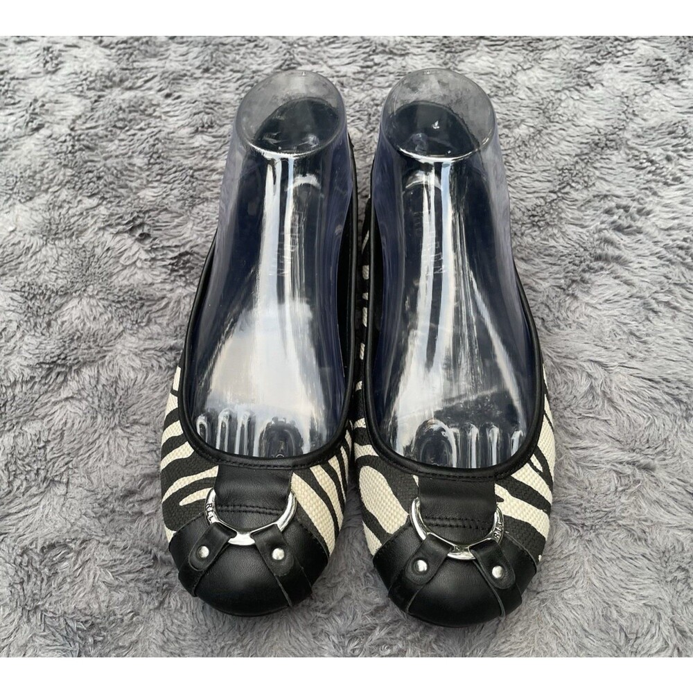 Zebra Ballet Flats Lauren Ralph Lauren Abigail II Black White Buckle Size 8B